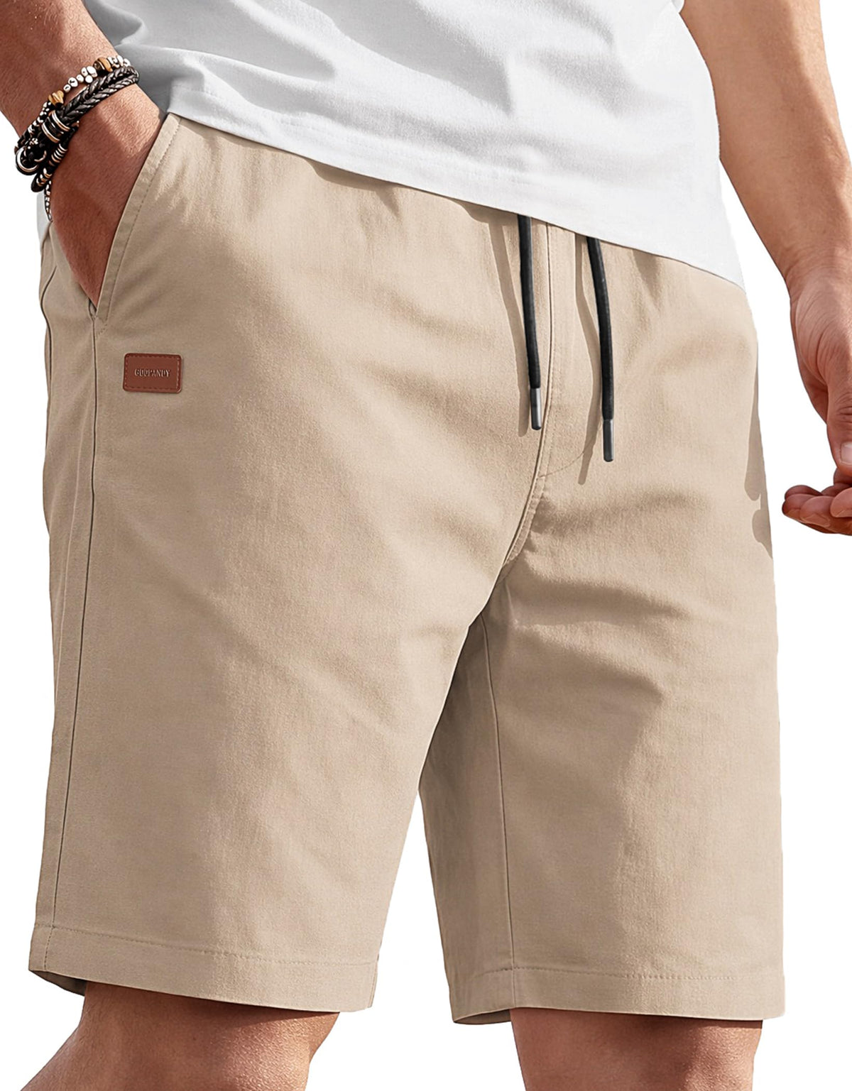 COOFANDY Mens Casual Cotton 9'' Shorts Drawstring Summer Beach Chino Shorts