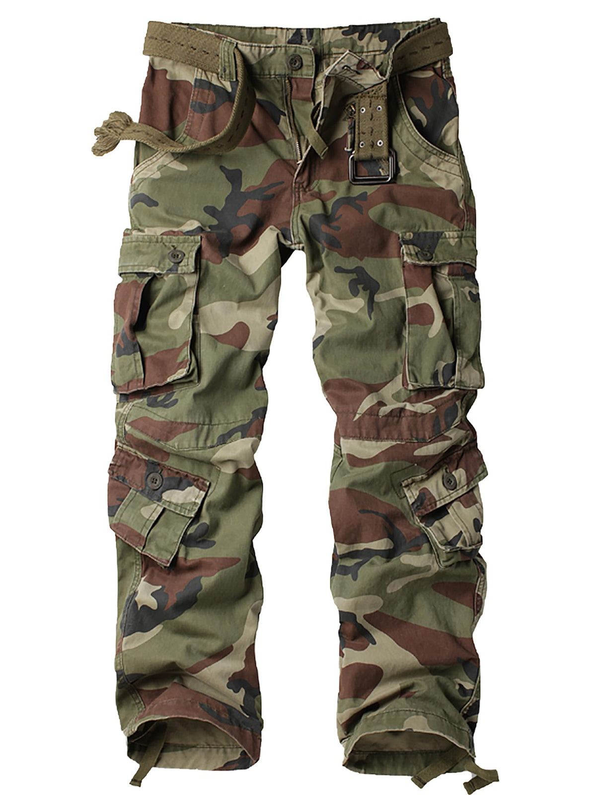 Men's Camo Cargo Work Pants Cotton Tactical Ripstop Casual Combat Pants with 8 Pockets