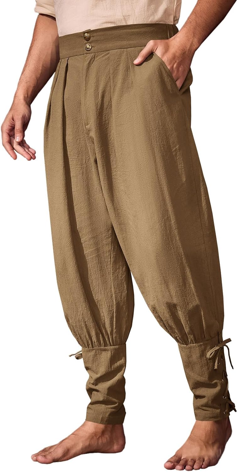 Runcati Mens Medieval Ankle Pants Renaissance Viking Pirate Pants Halloween