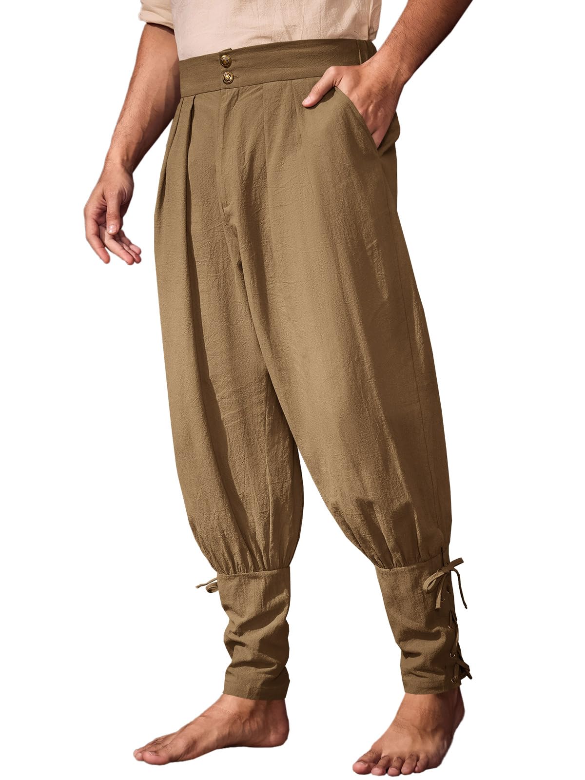 Runcati Mens Medieval Ankle Pants Renaissance Viking Pirate Pants Halloween