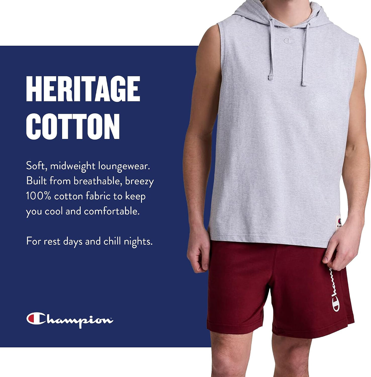 Champion Men's Open-Bottom Lounge Pants, Standard Fit, Lightweight, 100% Cotton, Available in Regular and Big & Tall