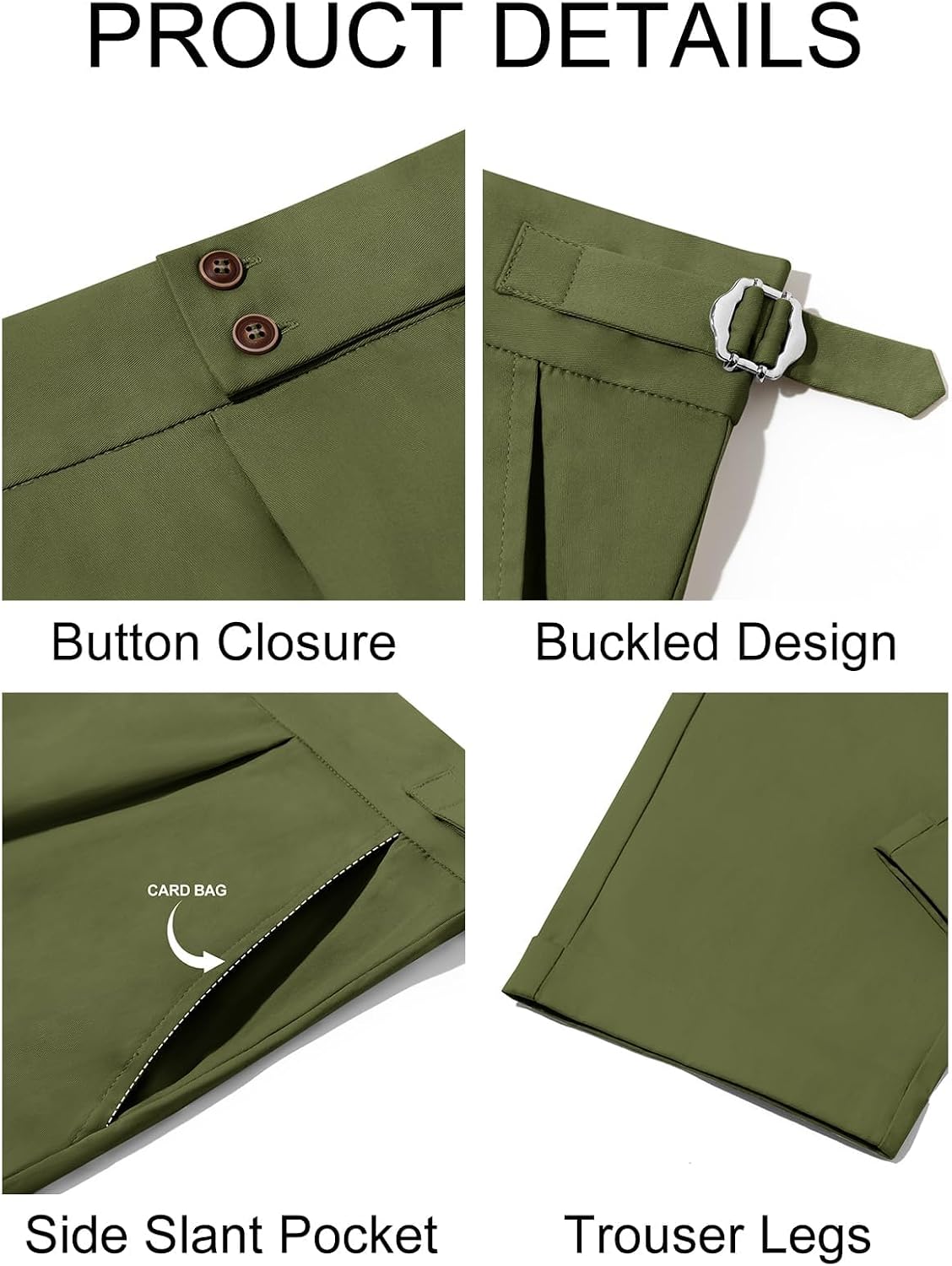 Runcati Mens Chinos Slim Fit Pleated Front Tapered Casual Dress Pants