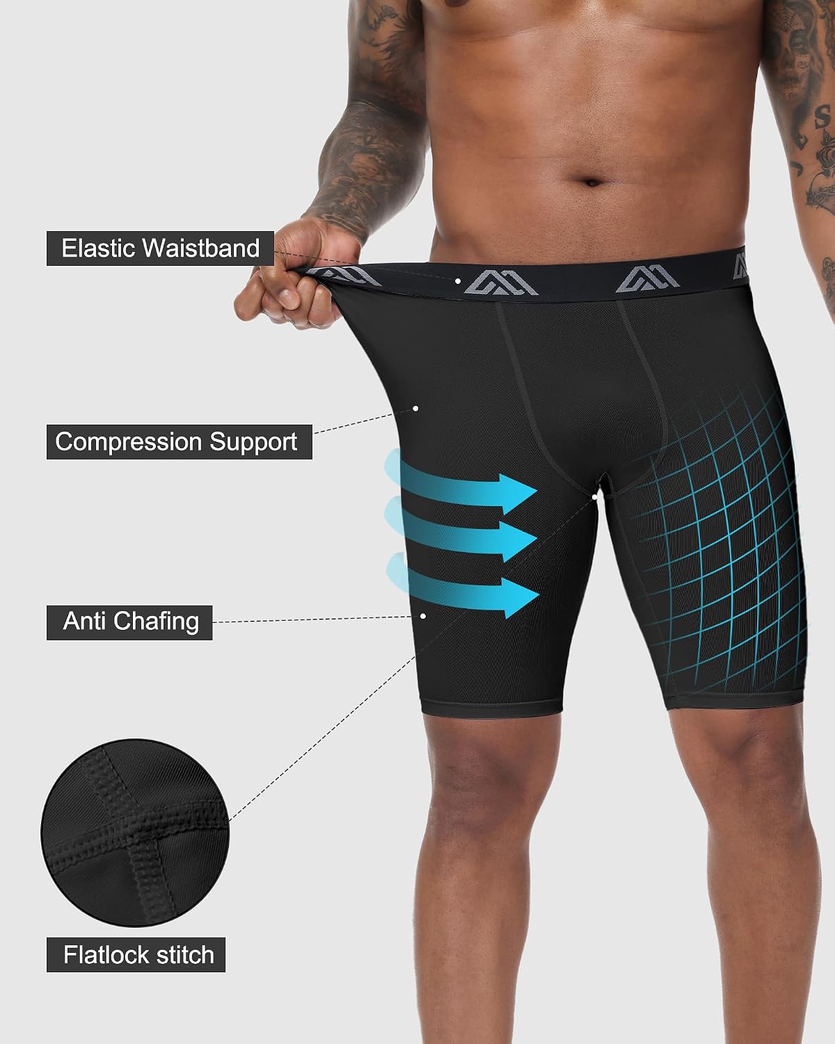 Mens Compression Shorts 9" Spandex Sports Shorts Running Athletic Workout Performance Base Layer Underwear