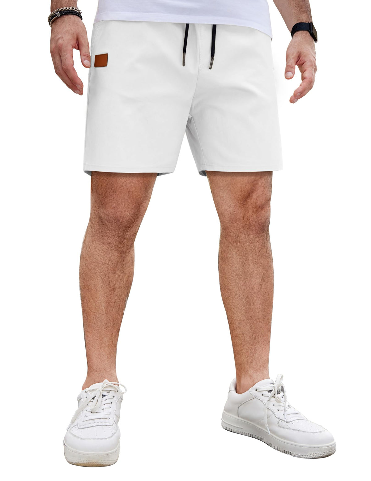COOFANDY Men's Casual Cotton Shorts Summer Beach 5 Inch Shorts Lightweight Drawstring Elastic Waist Chino Golf Shorts