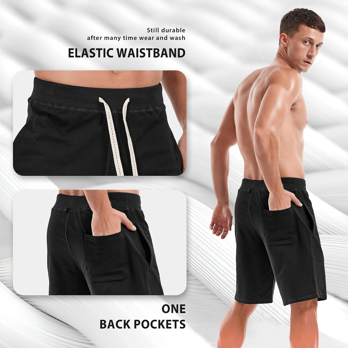AMY COULEE Mens Casual Classic Cotton Sweat Shorts with Pockets