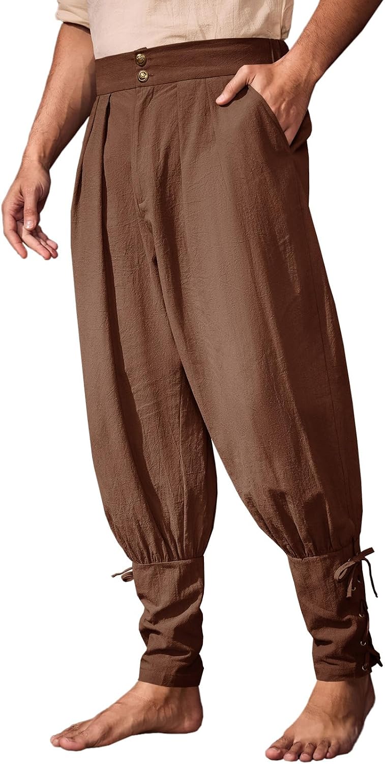 Runcati Mens Medieval Ankle Pants Renaissance Viking Pirate Pants Halloween