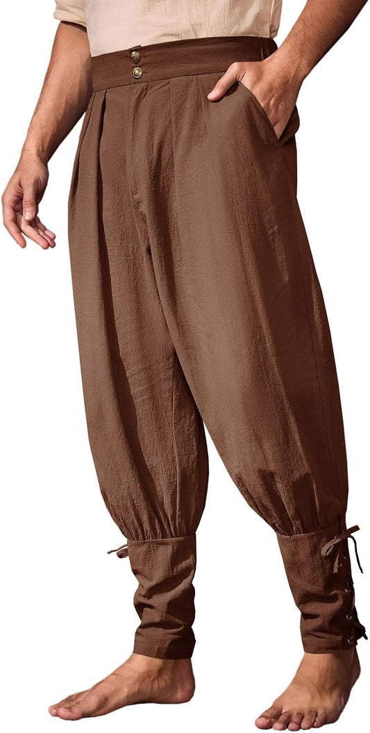 Runcati Mens Medieval Ankle Pants Renaissance Viking Pirate Pants Halloween