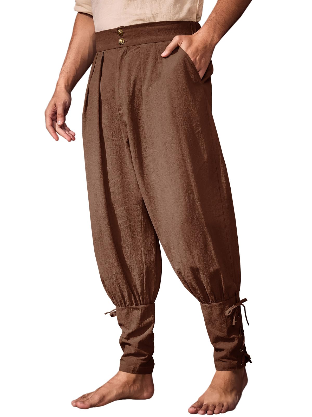 Runcati Mens Medieval Ankle Pants Renaissance Viking Pirate Pants Halloween