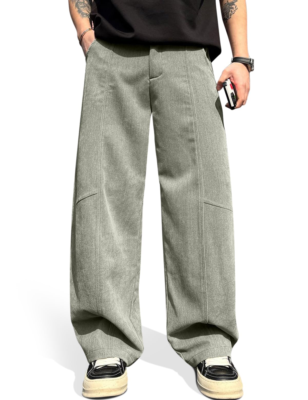 HeSaYep Men's Baggy Barrel Leg Pants Casual Lounge Office Streetwear Pants