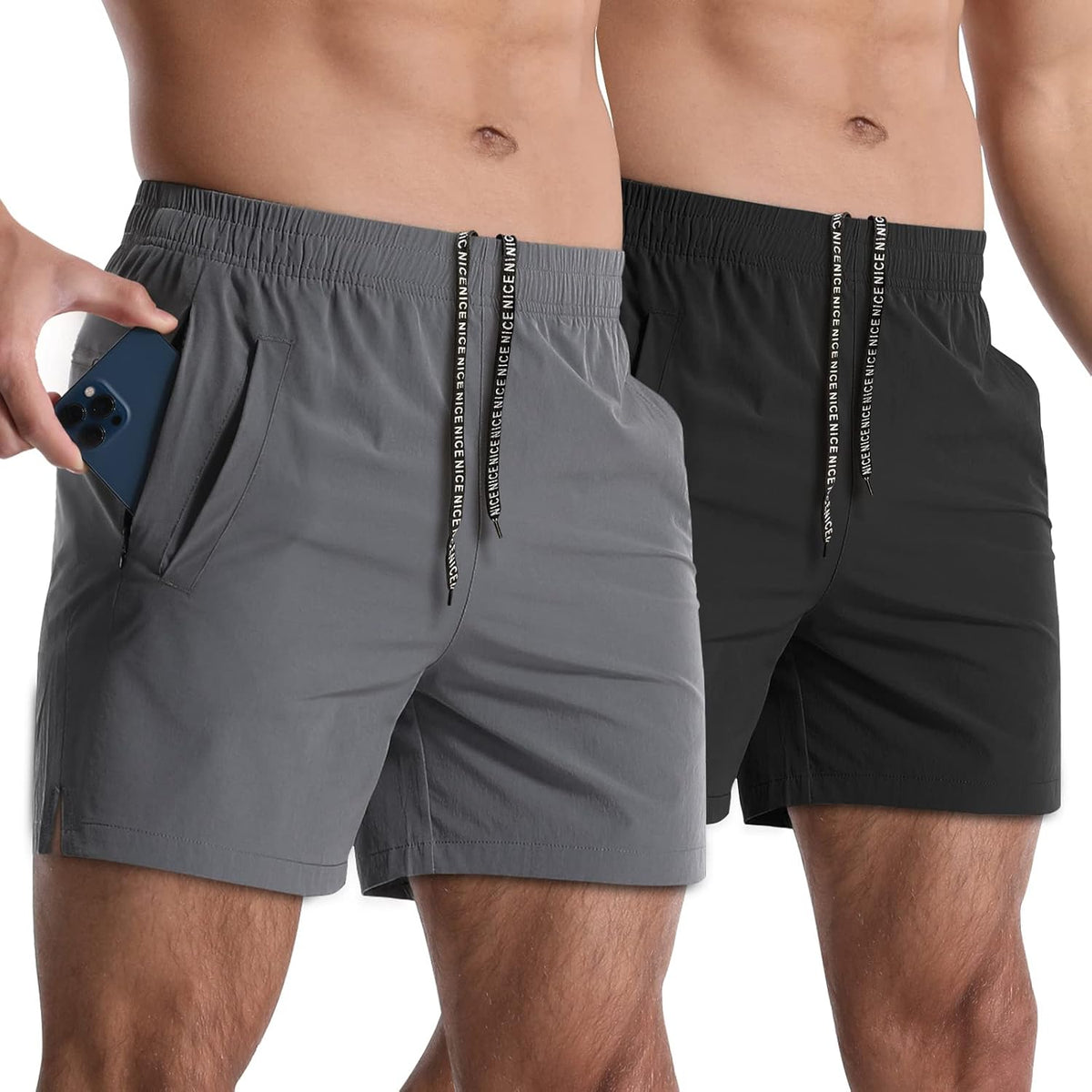 2 Pack Mens Athletic Shorts 5" Gym Workout Running Zipper Pockets
