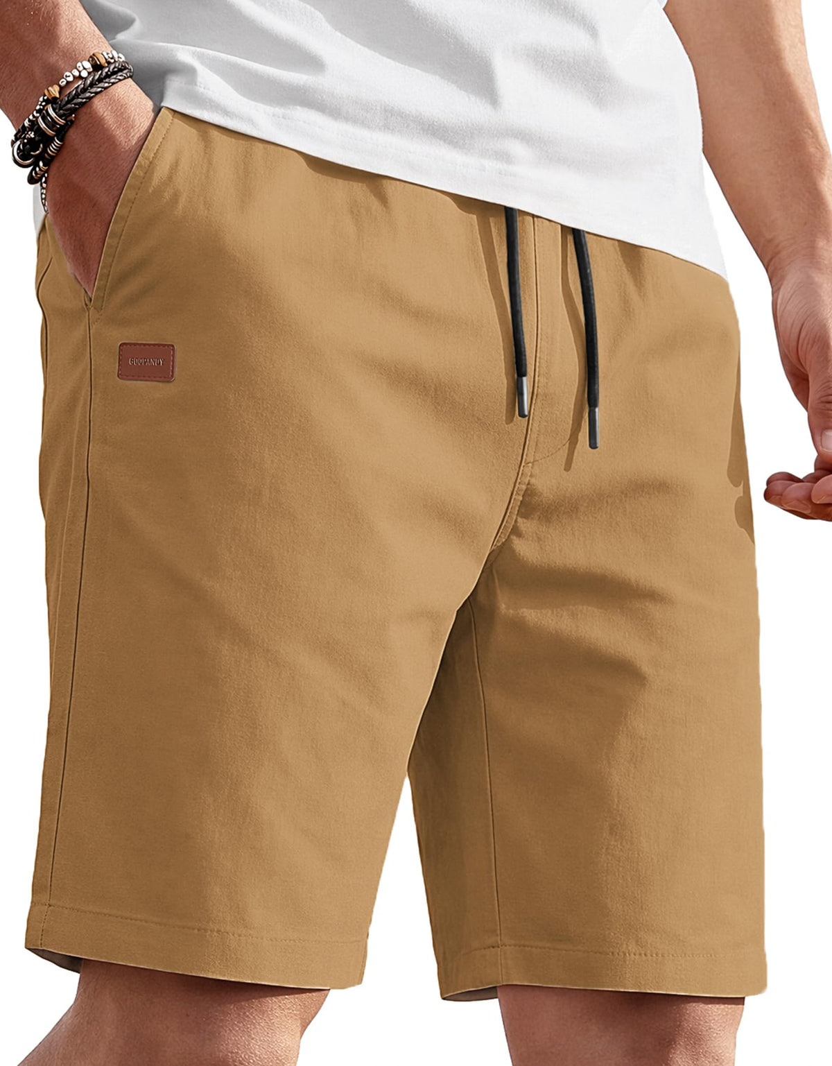 COOFANDY Mens Casual Cotton 9'' Shorts Drawstring Summer Beach Chino Shorts