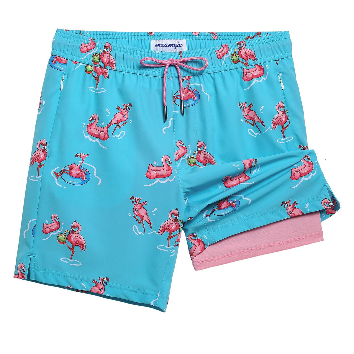 maamgic 2 in 1 Mens Swim Trunks 7 Inch Swim Shorts Swim Suits Board Shorts