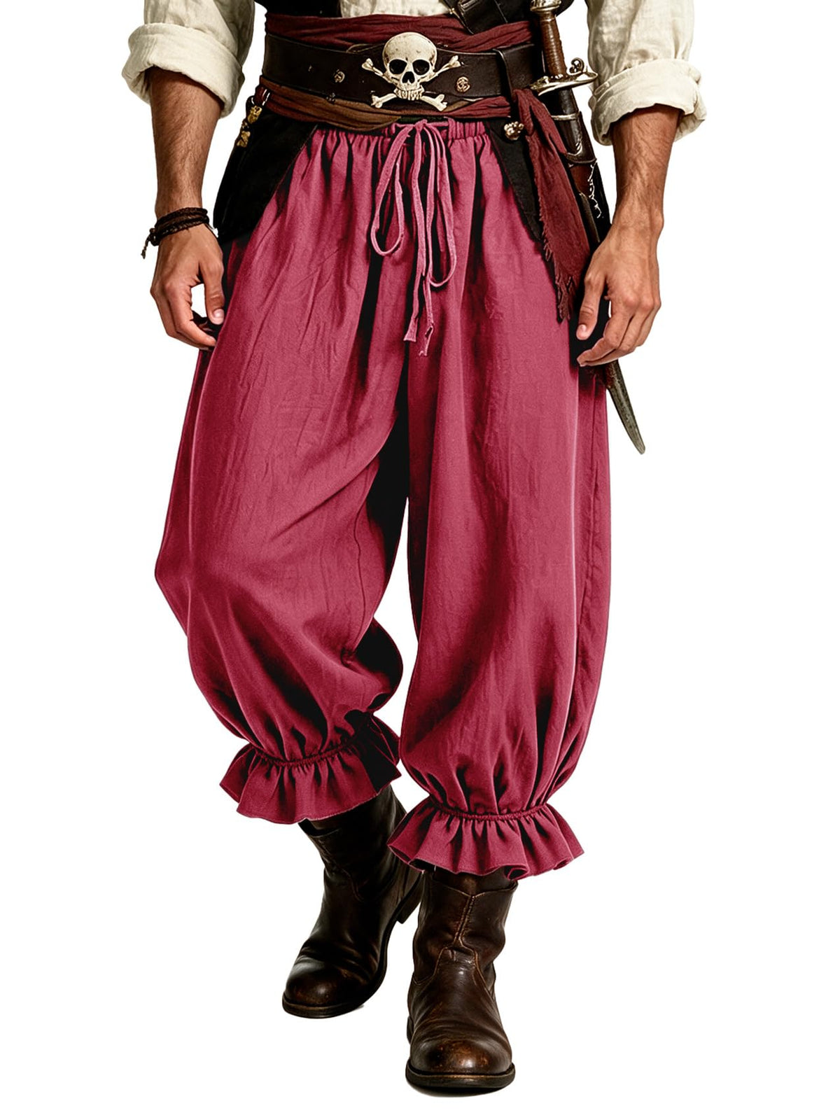 Runcati Mens Medieval Pirate Pants Renaissance Viking Baggy Harem Trousers