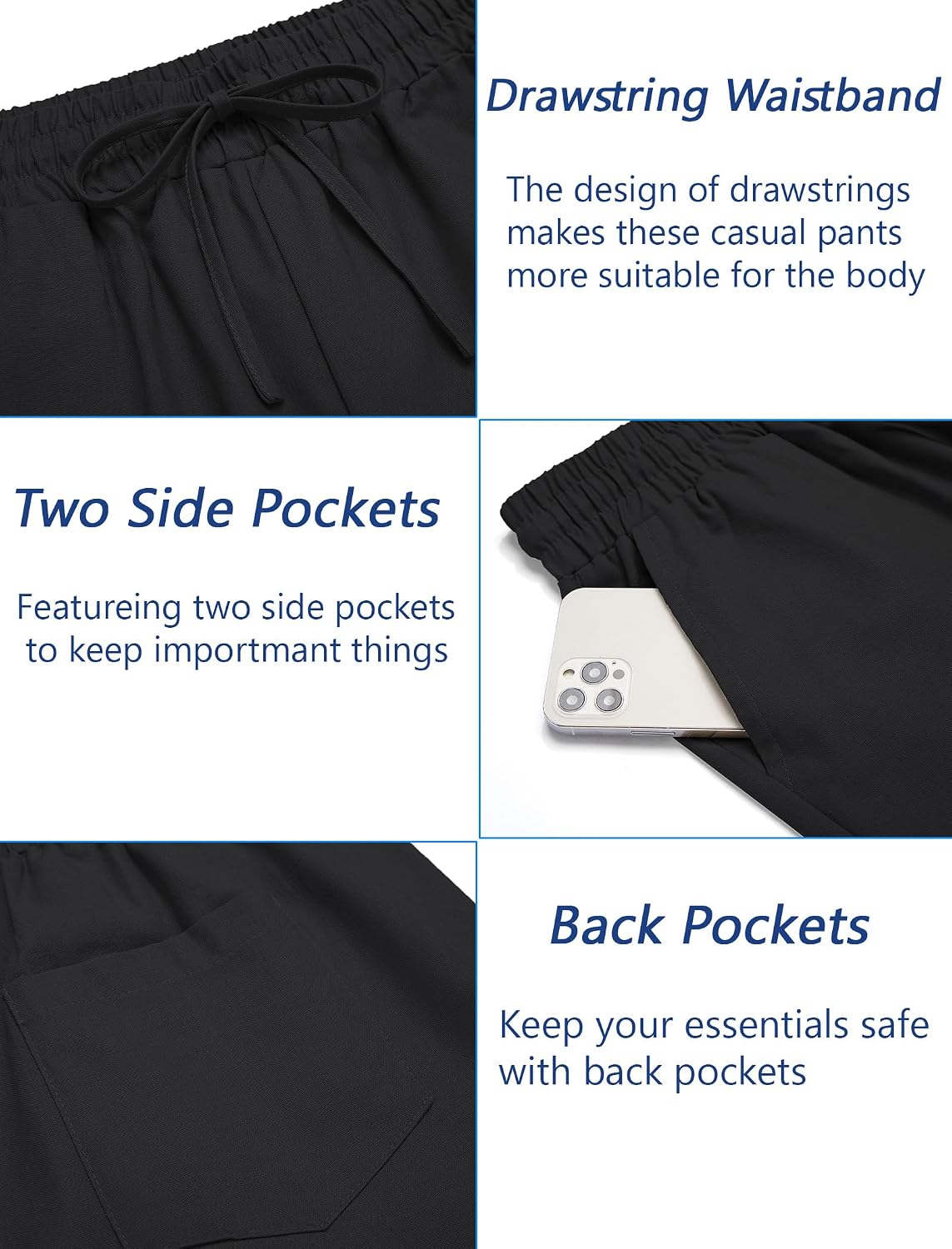 COOFANDY Mens Linen Casual Pants Elastic Drawstring Trousers Summer Pants
