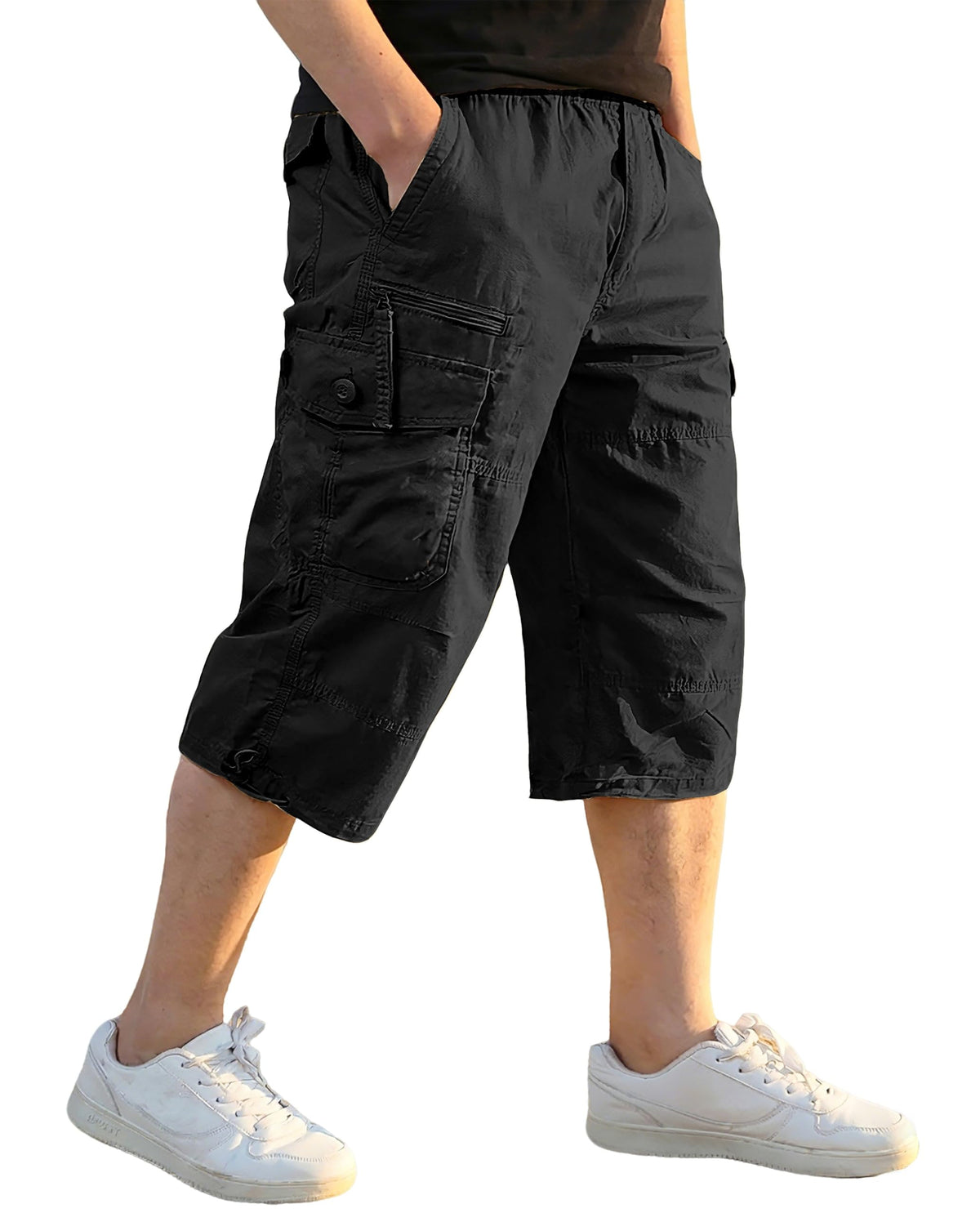 EKLENTSON Men's Cargo Shorts Knee Length Summer Shorts Cotton Capri Short