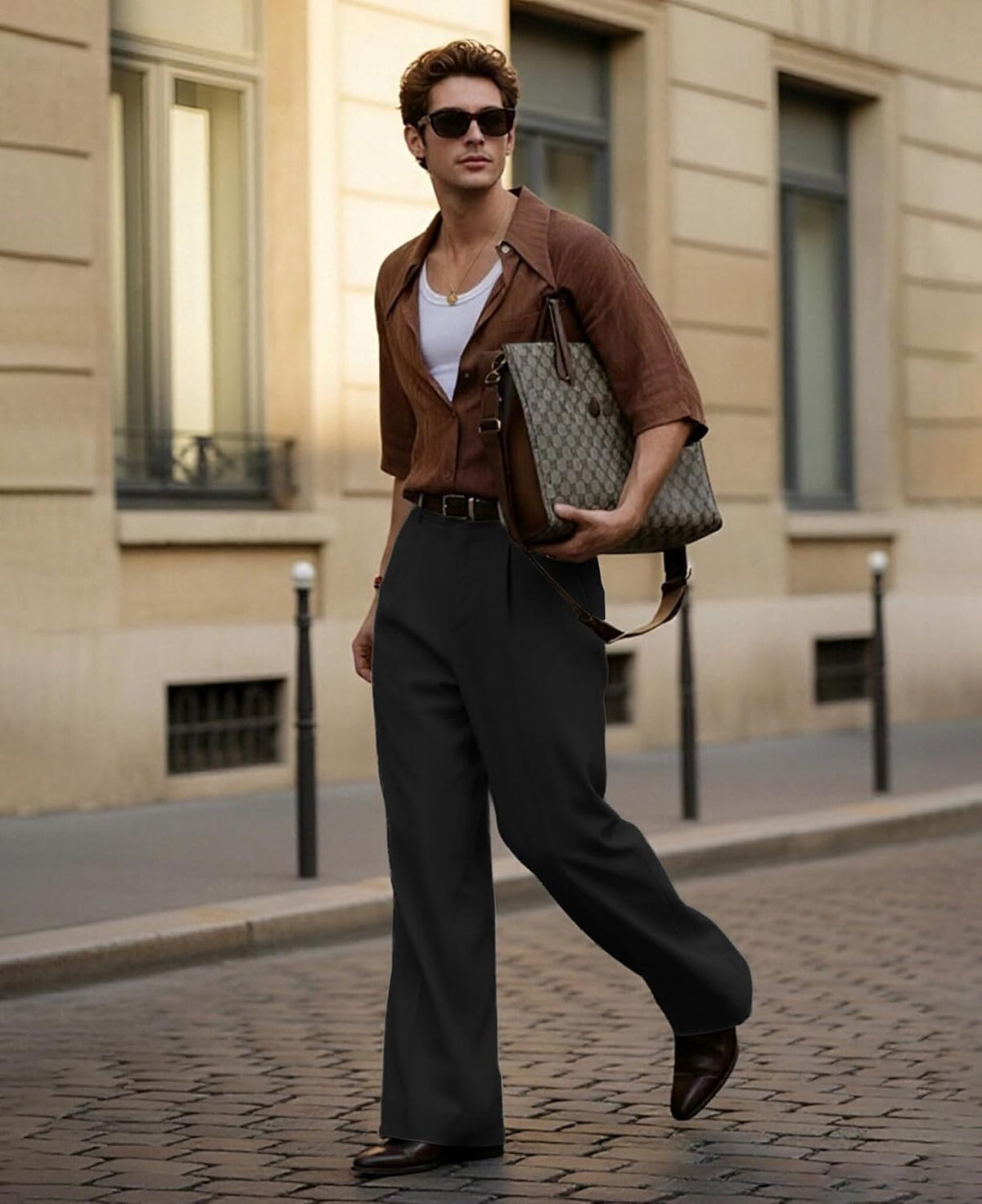 Susclude Mens Linen Casual Dress Pants Old Money Wide Leg Baggy Pleated Vintage Relaxed Fit Slacks Work Office Trousers