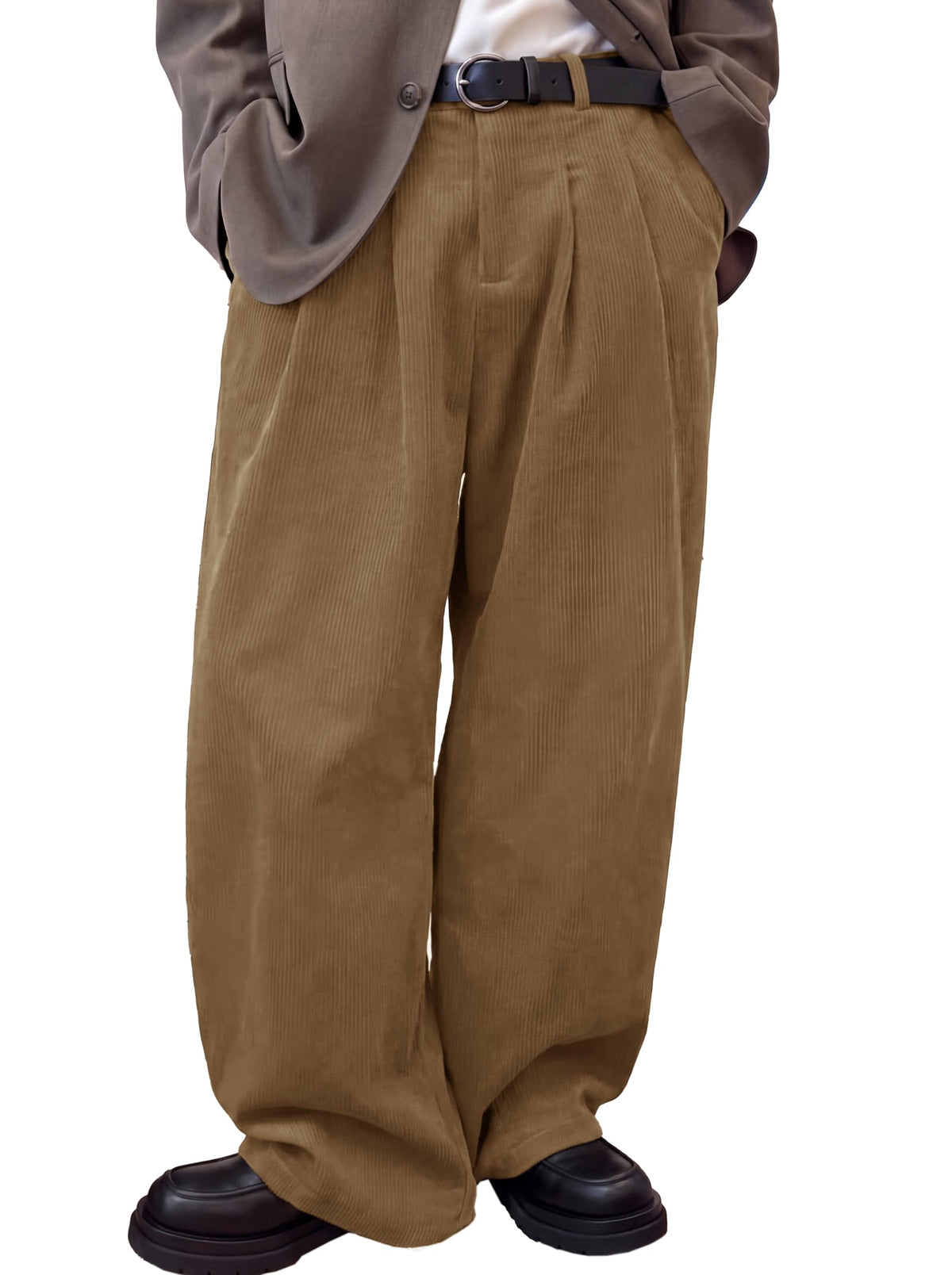 Runcati Mens Corduroy Baggy Pants Wide Leg Casual Fall Dress Slacks