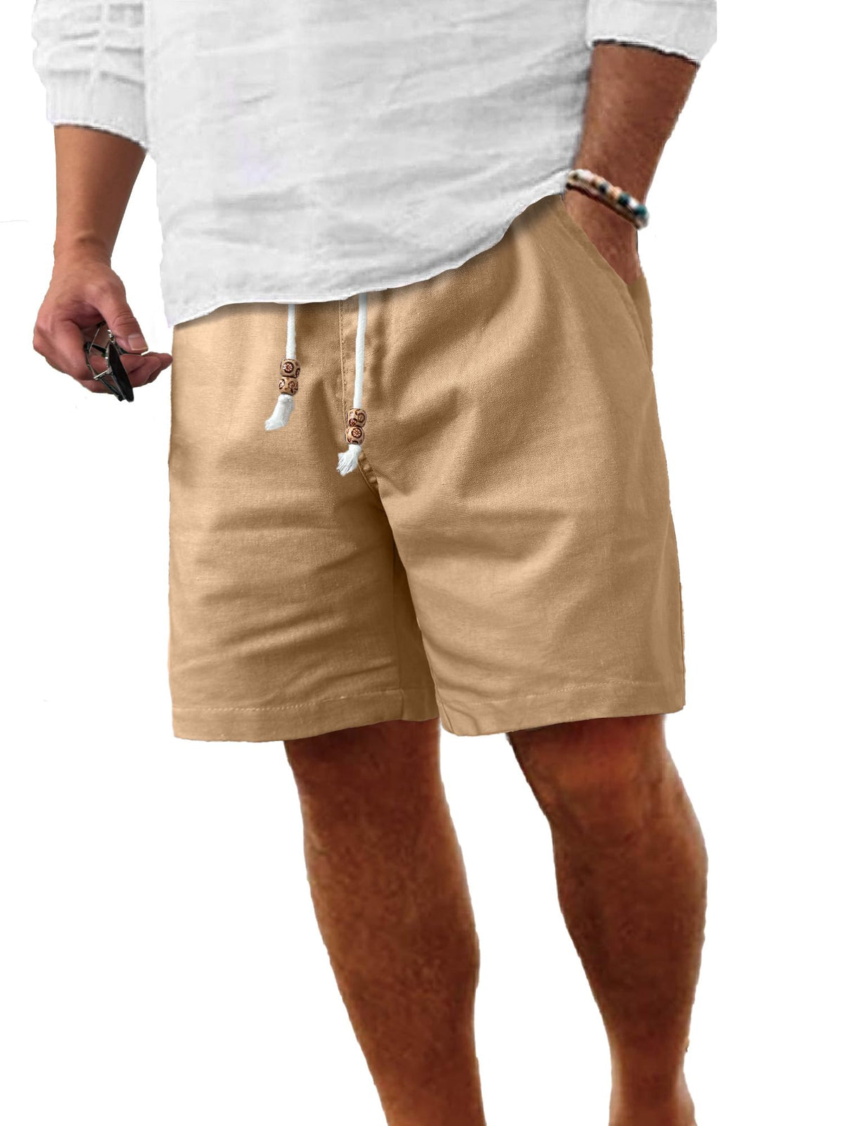 Comdecevis Men's Cotton Linen Casual Shorts
