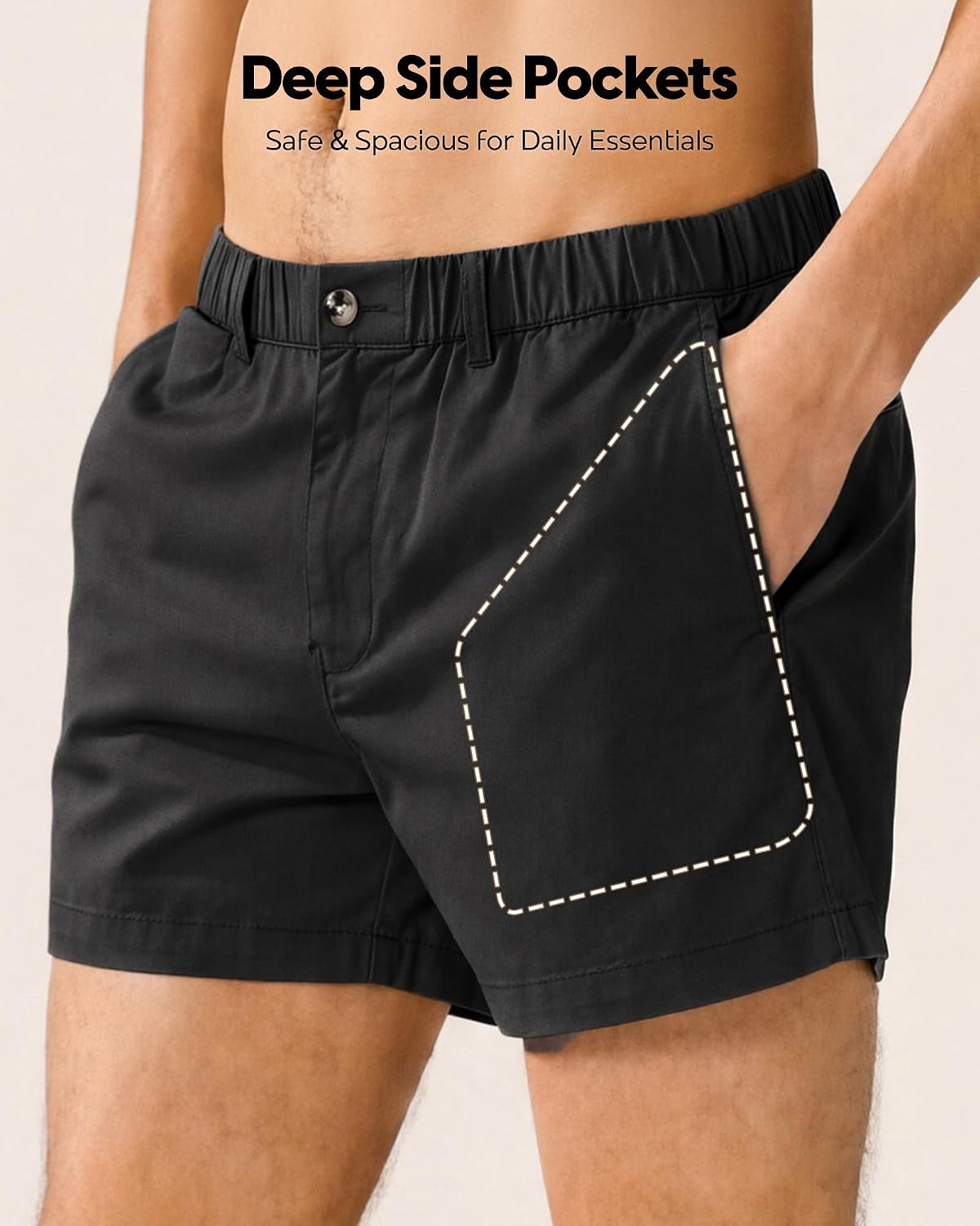 maamgic Men's Shorts Casual 4" Cotton Stretch Classic Fit Khaki Shorts