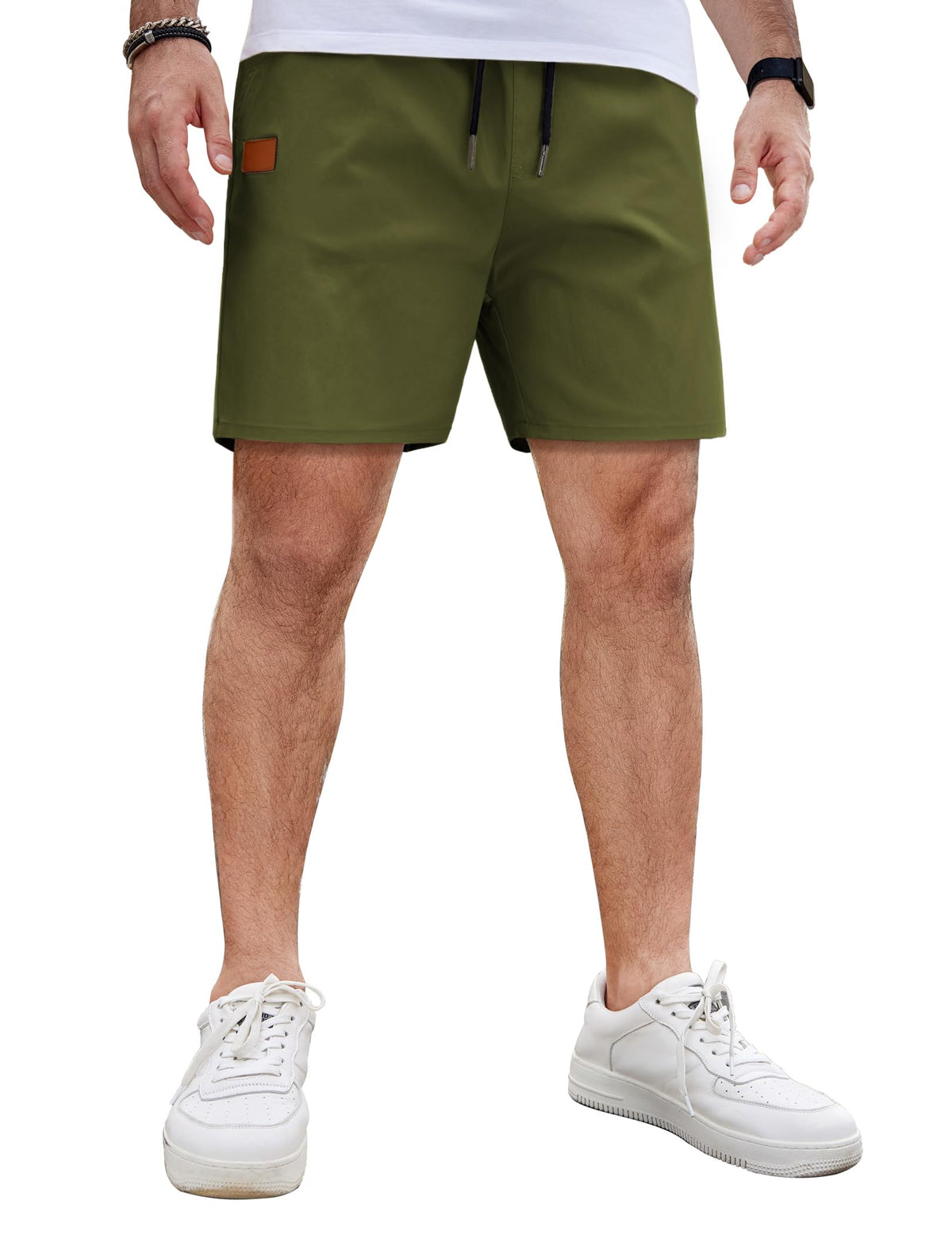 COOFANDY Men's Casual Cotton Shorts Summer Beach 5 Inch Shorts Lightweight Drawstring Elastic Waist Chino Golf Shorts