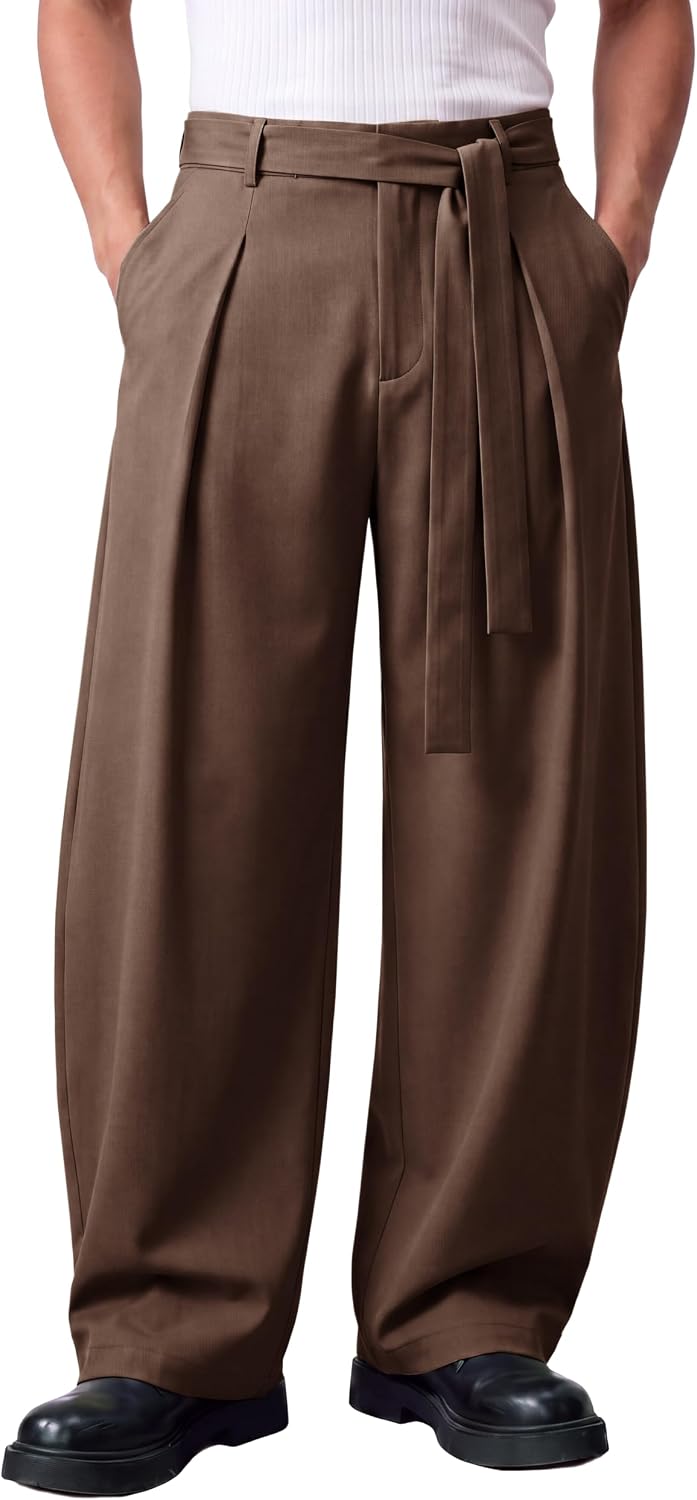 Runcati Mens Baggy Dress Pants Wide Leg Casual Lightweight Slacks with Belt