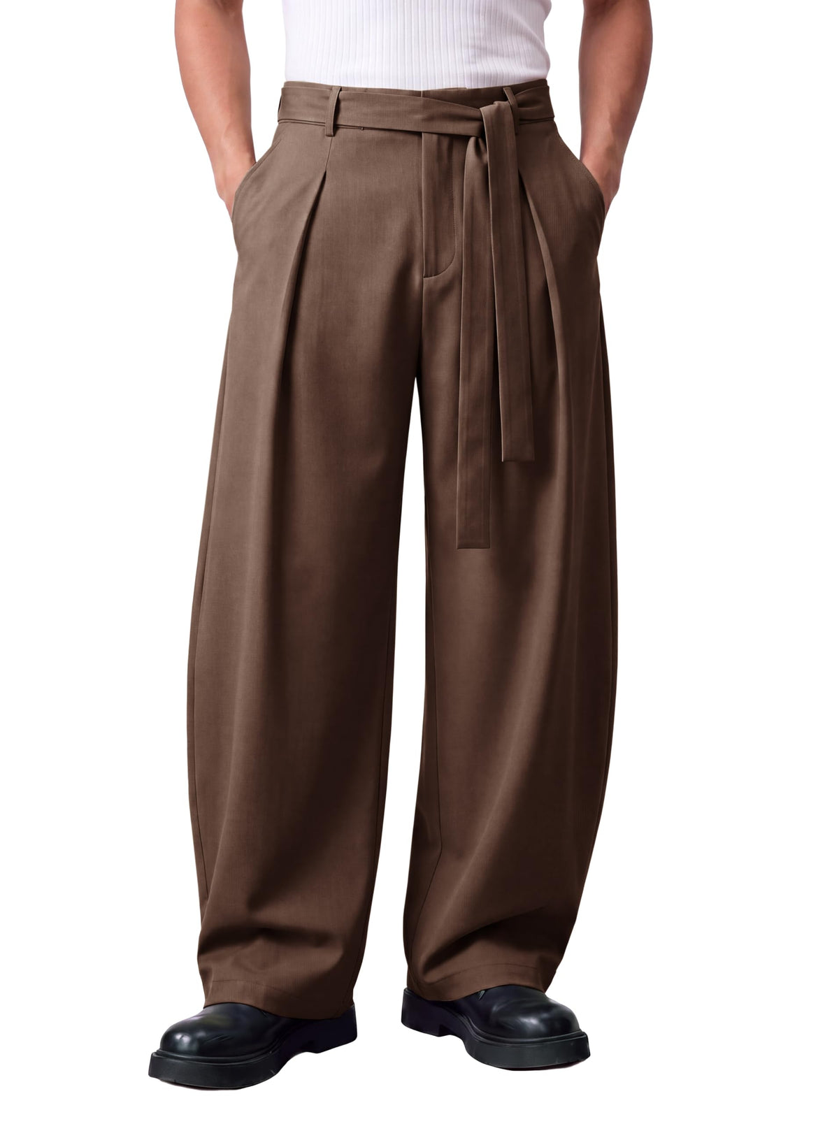 Runcati Mens Baggy Dress Pants Wide Leg Casual Lightweight Slacks with Belt