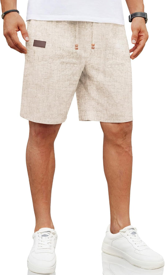 COOFANDY Men Linen Beach Shorts Casual Drawstring Summer Vacation Shorts