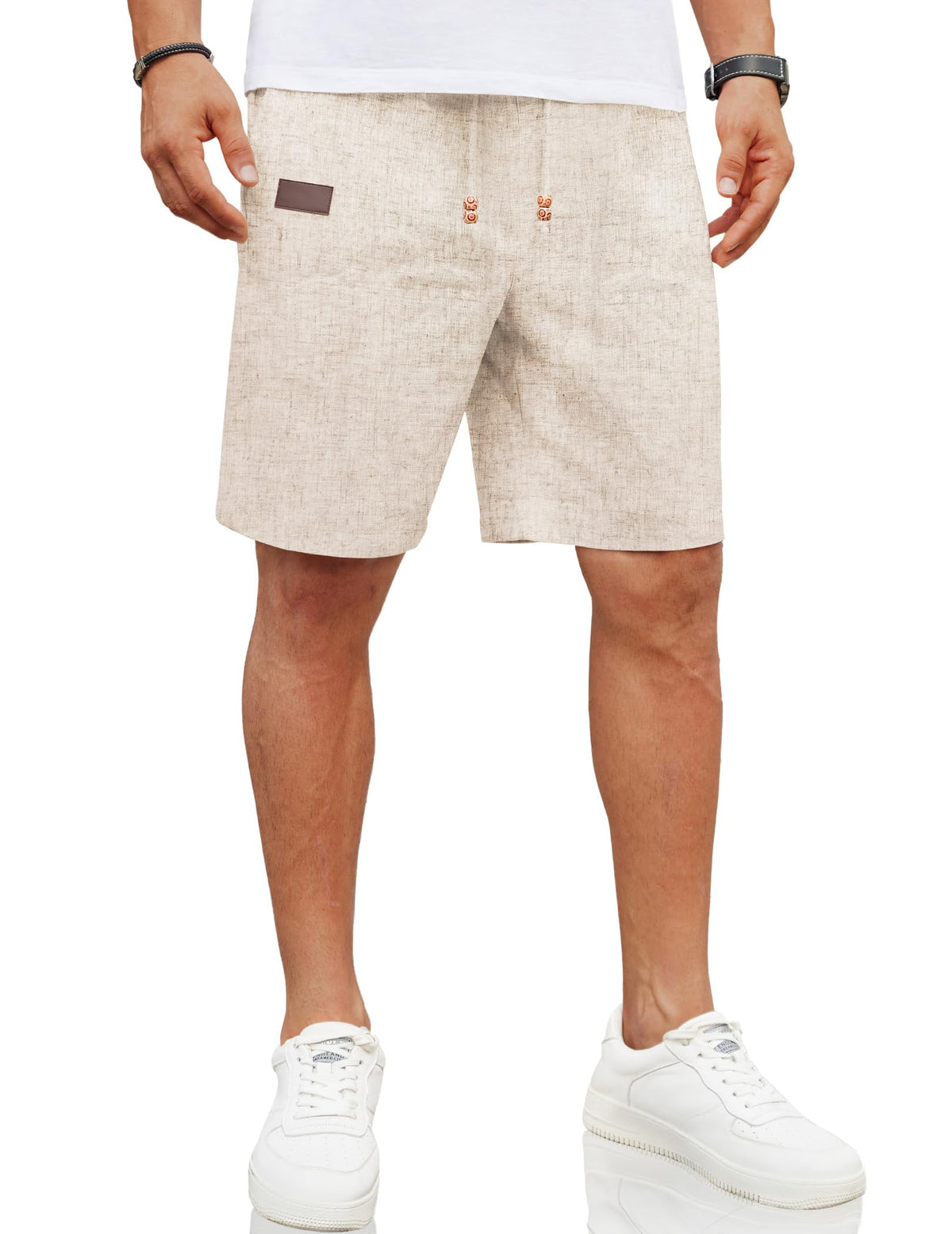 COOFANDY Men Linen Beach Shorts Casual Drawstring Summer Vacation Shorts