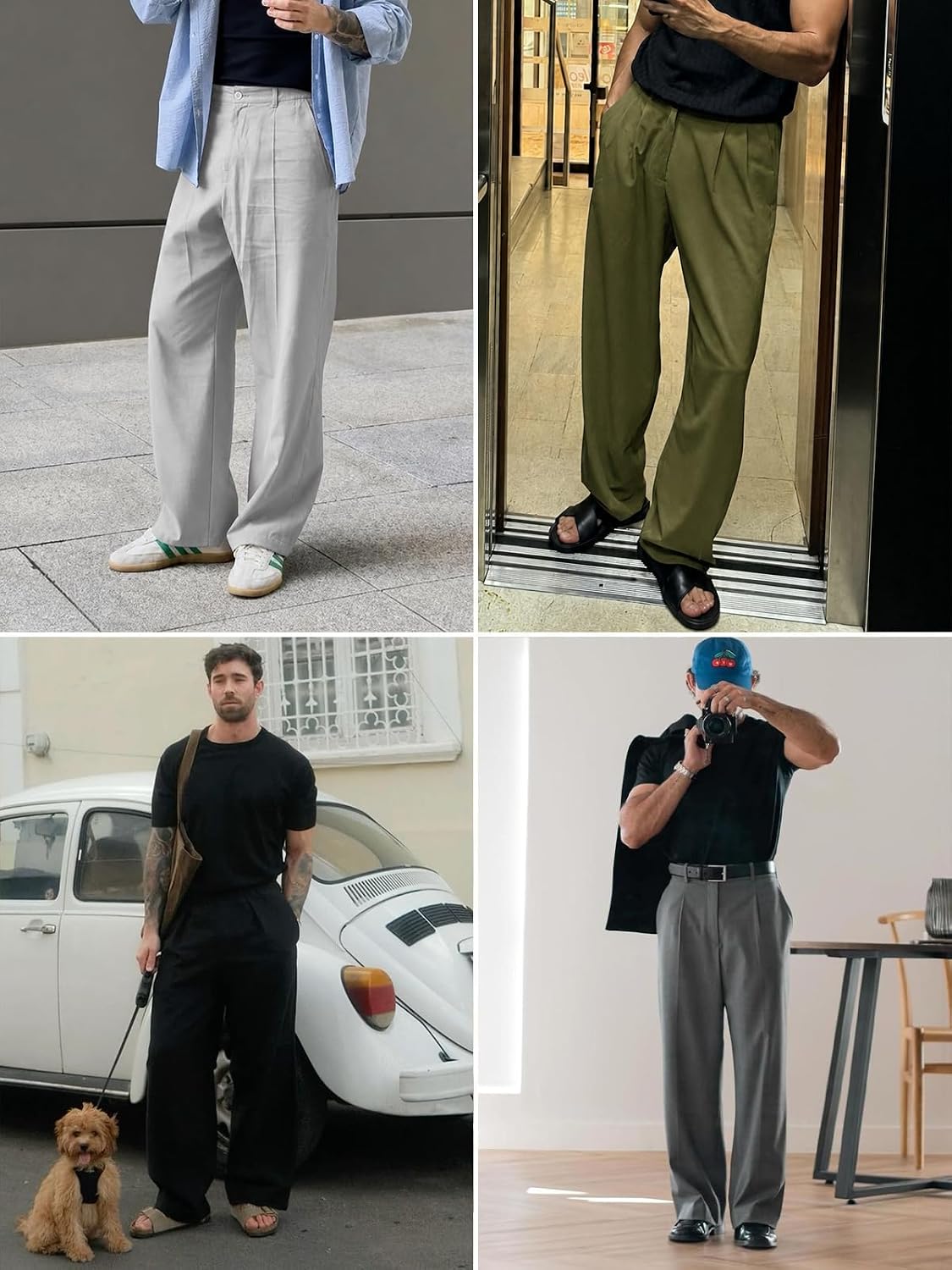 Runcati Mens Baggy Dress Pants Casual Pleated Wide Leg Lightweight Trousers