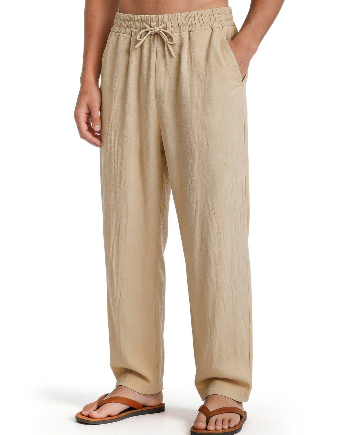 Men's Casual Pants Elastic Waist with Drawstring Loose Fit Beach Summer Trousers for Travel and Lounge Wear