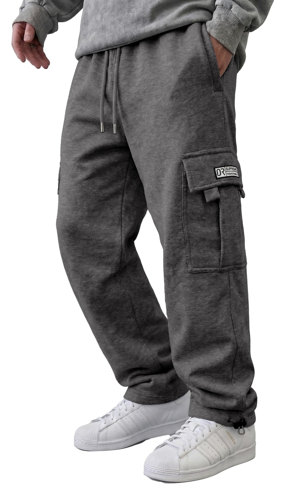 HUNGSON Mens Cargo Sweatpants Drawstring Casual Hiking Pants Joggers Athletic Trousers Cotton Loose Straight Pants for Men