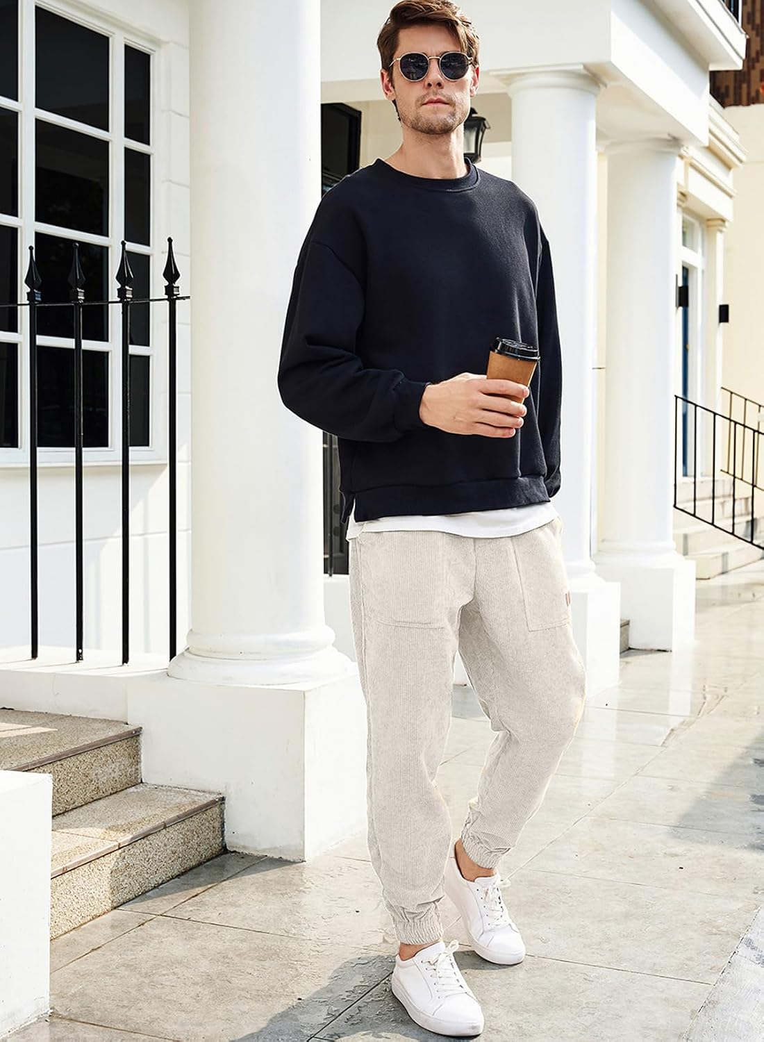 JMIERR Mens Corduroy Drawstring Sweatpants Casual Joggers Relaxed Fit Pants