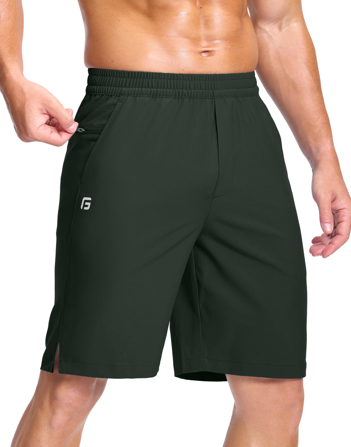 GGJ Men's Lightweight Athletic Shorts with 2 Zipper Pockets 7"/9"/5" Gym Workout Running Quick Dry Tennis Shorts for Men