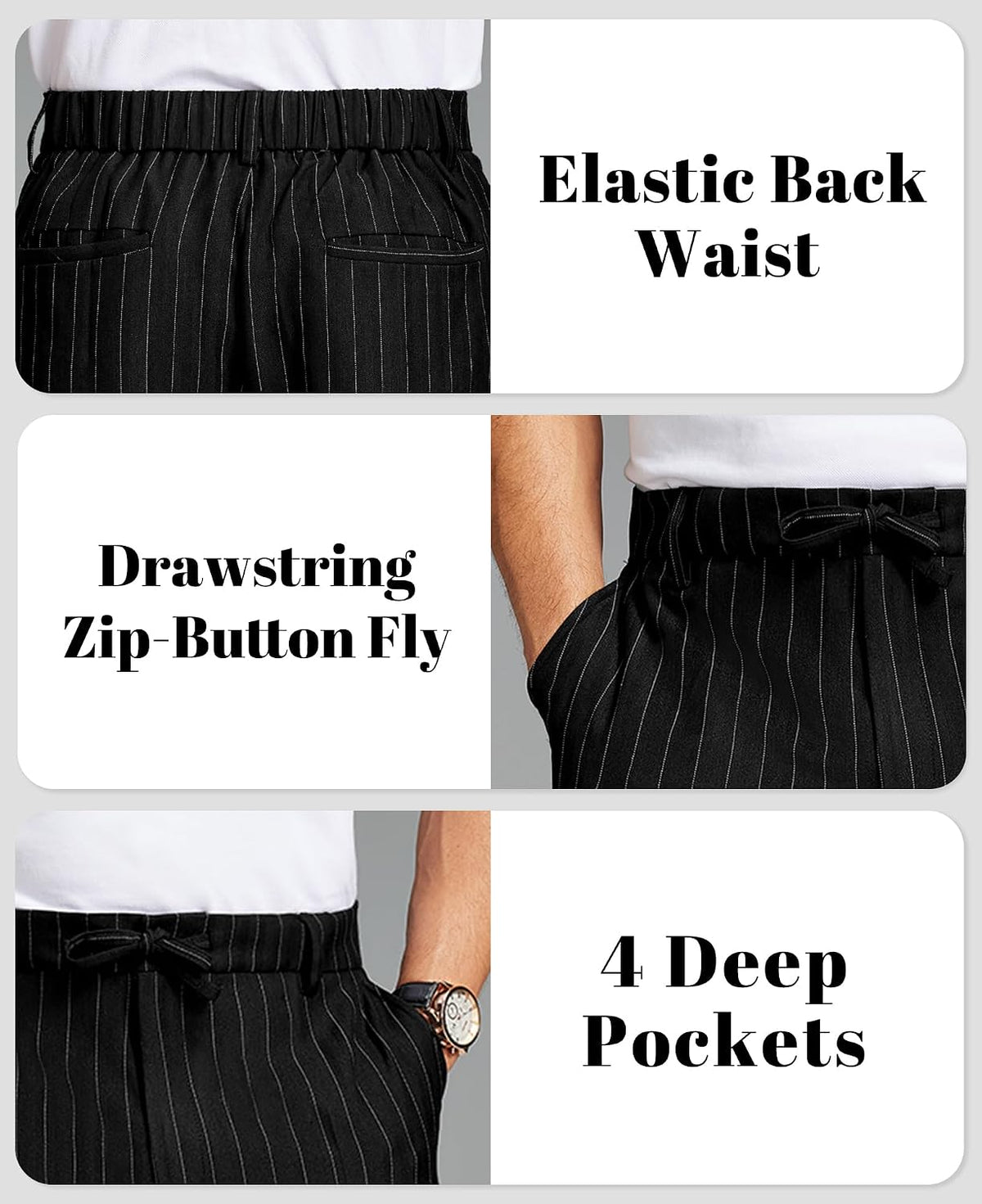 Susclude Mens Pinstripe Wide Leg Dress Pant Baggy Drawstring Trouser Street