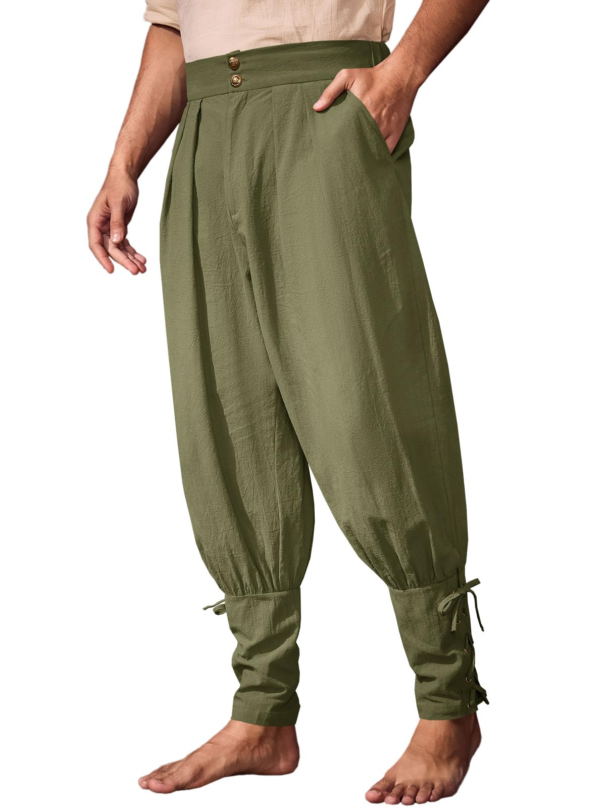 Runcati Mens Medieval Ankle Pants Renaissance Viking Pirate Pants Halloween