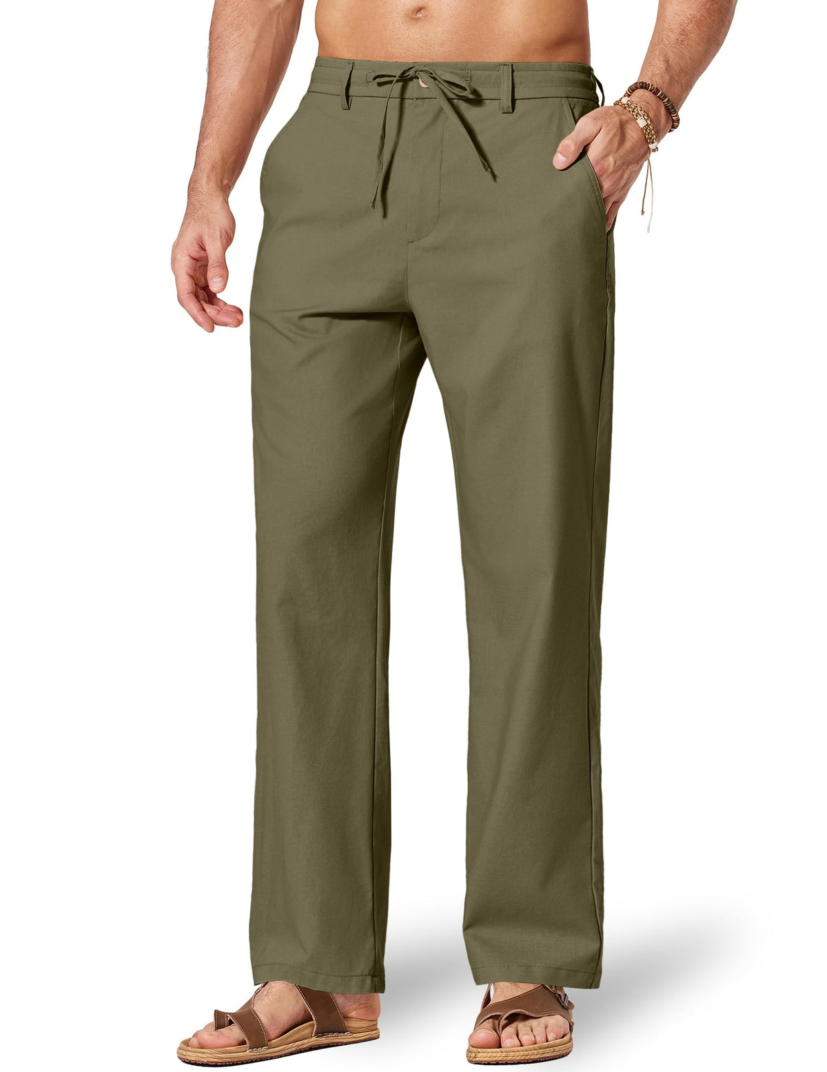 COOFANDY Men's Cotton Linen Pants [Relaxed Fit ] Casual Drawstring Dress Pants Beach Summer Lightweight Trousers
