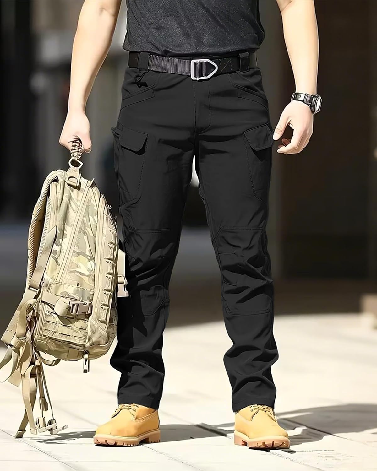 whox Men's Cargo Tactical Pants Work Hiking Trousers Waterproof Lightweight Elastic Waist for Travel with Pockets(No Belt)