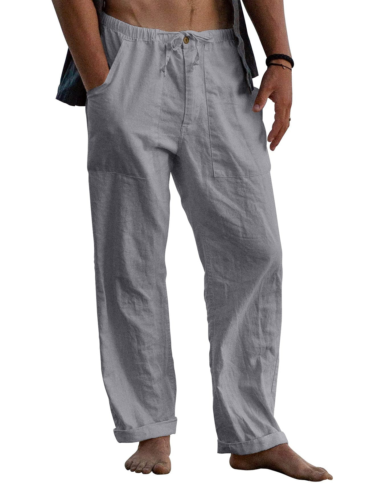 Gafeng Mens Linen Pants Yoga Casual Beach Summer Harem Baggy Trousers