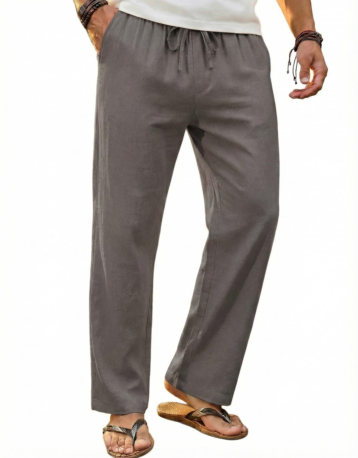 COOFANDY Men's Linen Pants Casual Loose Fit Beach Summer Yoga Pant Lightweight Drawstring Linen Trousers