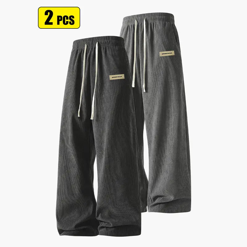 Men’s corduroy casual long pants for spring and autumn, elastic drawstring waist, loose straight fit, breathable and skin-friendly, comfortable everyday men’s trousers.