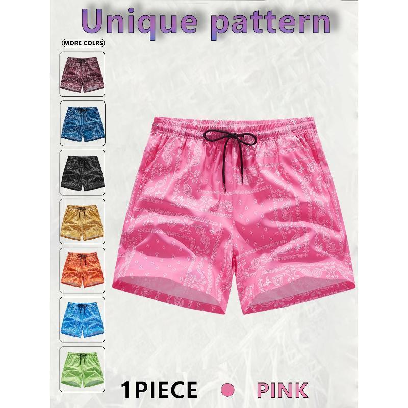 Men's Cashew Flower Pocket Casual Shorts, Regular Fit Drawstring Waist Menswear Bottoms for Daily Outdoor Wear, All-Season Casual Men's Shorts