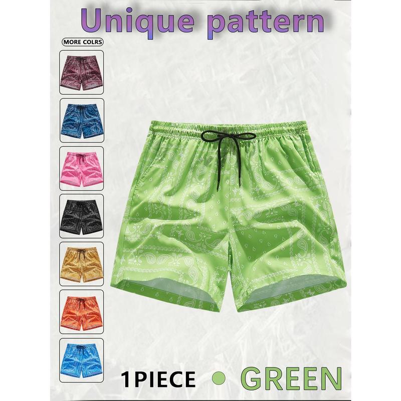 Men's Cashew Flower Pocket Casual Shorts, Regular Fit Drawstring Waist Menswear Bottoms for Daily Outdoor Wear, All-Season Casual Men's Shorts