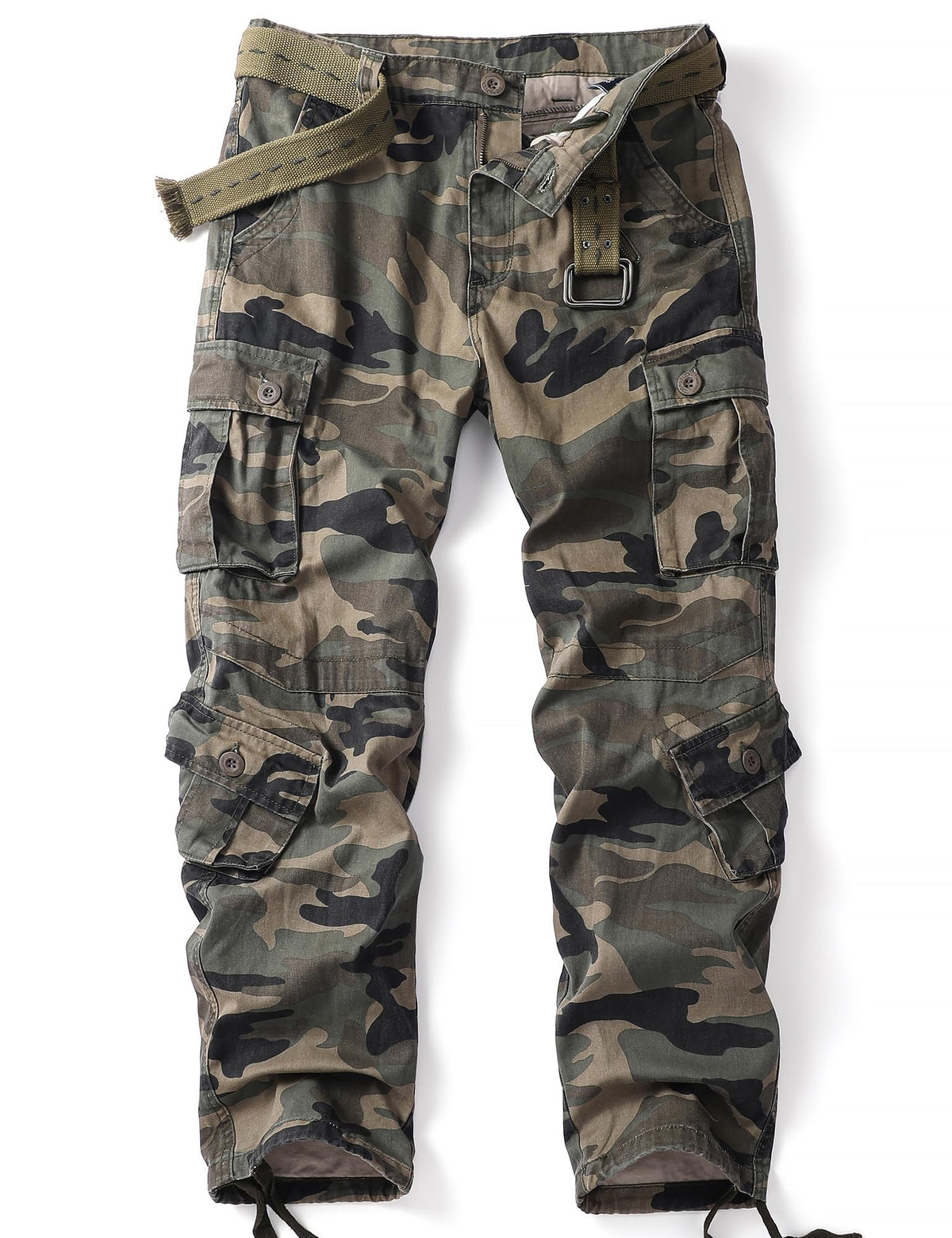 Men's Camo Cargo Work Pants Cotton Tactical Ripstop Casual Combat Pants with 8 Pockets