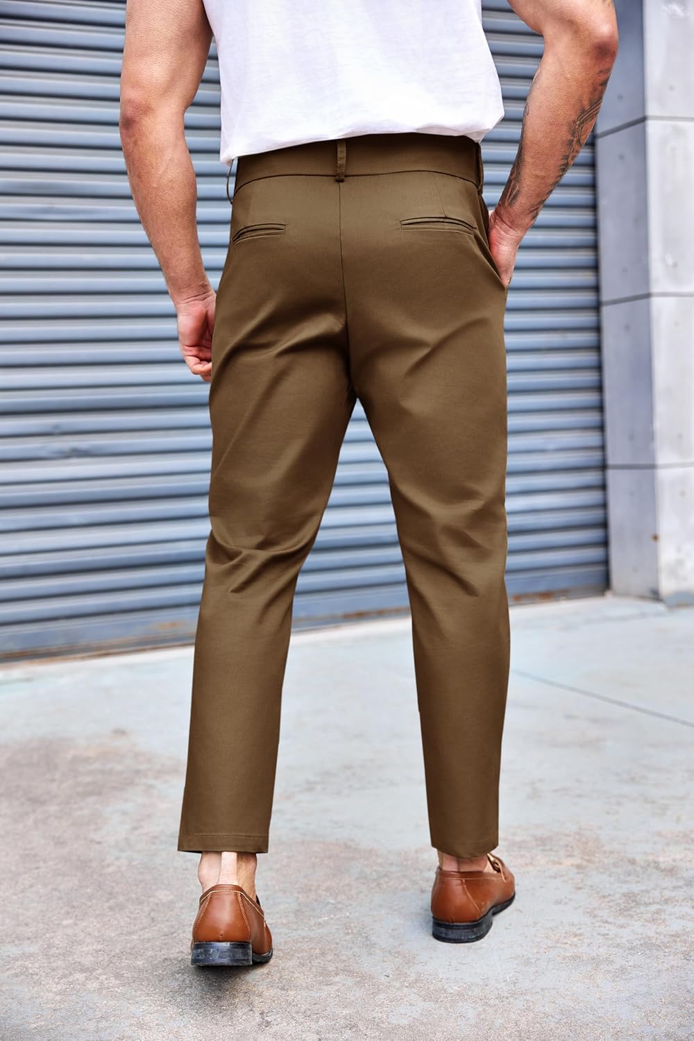 Mens Chino Pants Slim Fit Stretch Skinny Tapered Dress Pant Casual Trousers