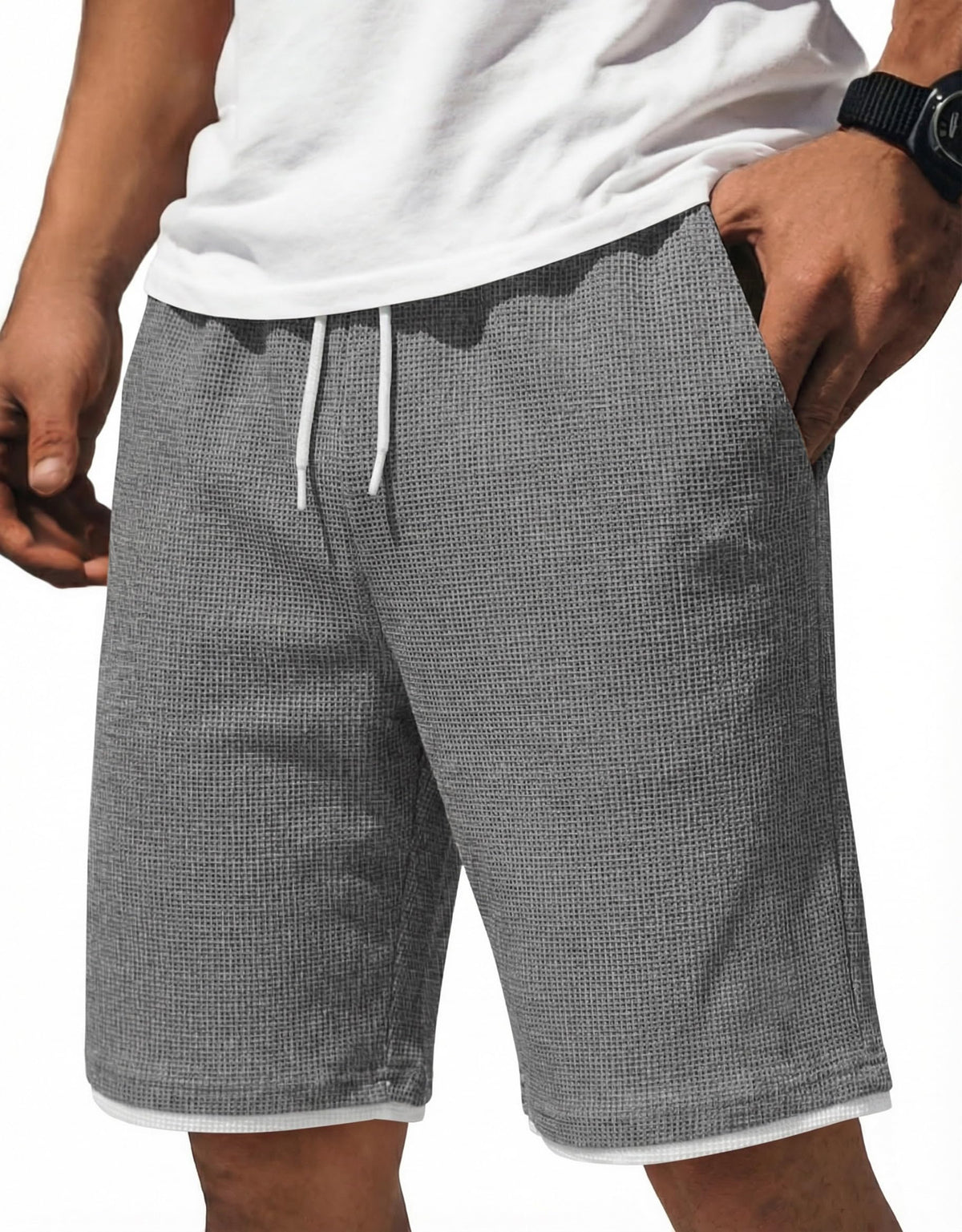 COOFANDY Mens Casual Shorts Cotton Drawstring 7/9 inch Waffle Shorts