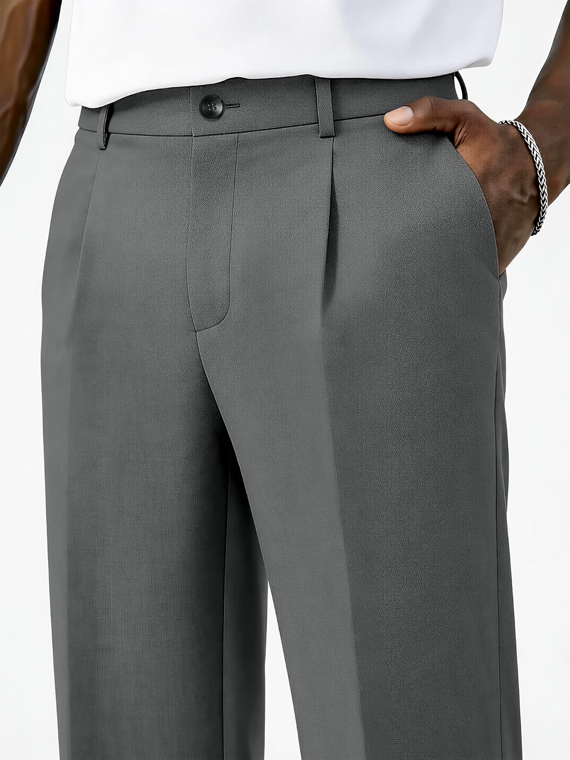 PLEPAN Men's Baggy Dress Pants Pleated Wide Leg Relaxed Fit Slacks