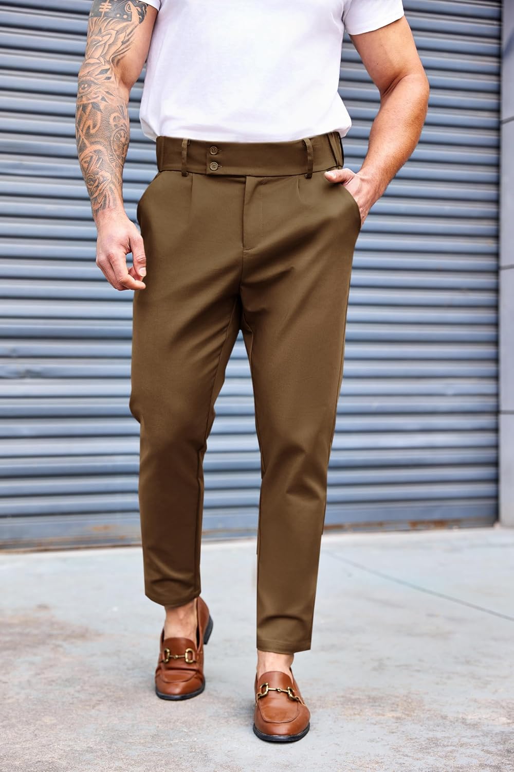 Mens Chino Pants Slim Fit Stretch Skinny Tapered Dress Pant Casual Trousers