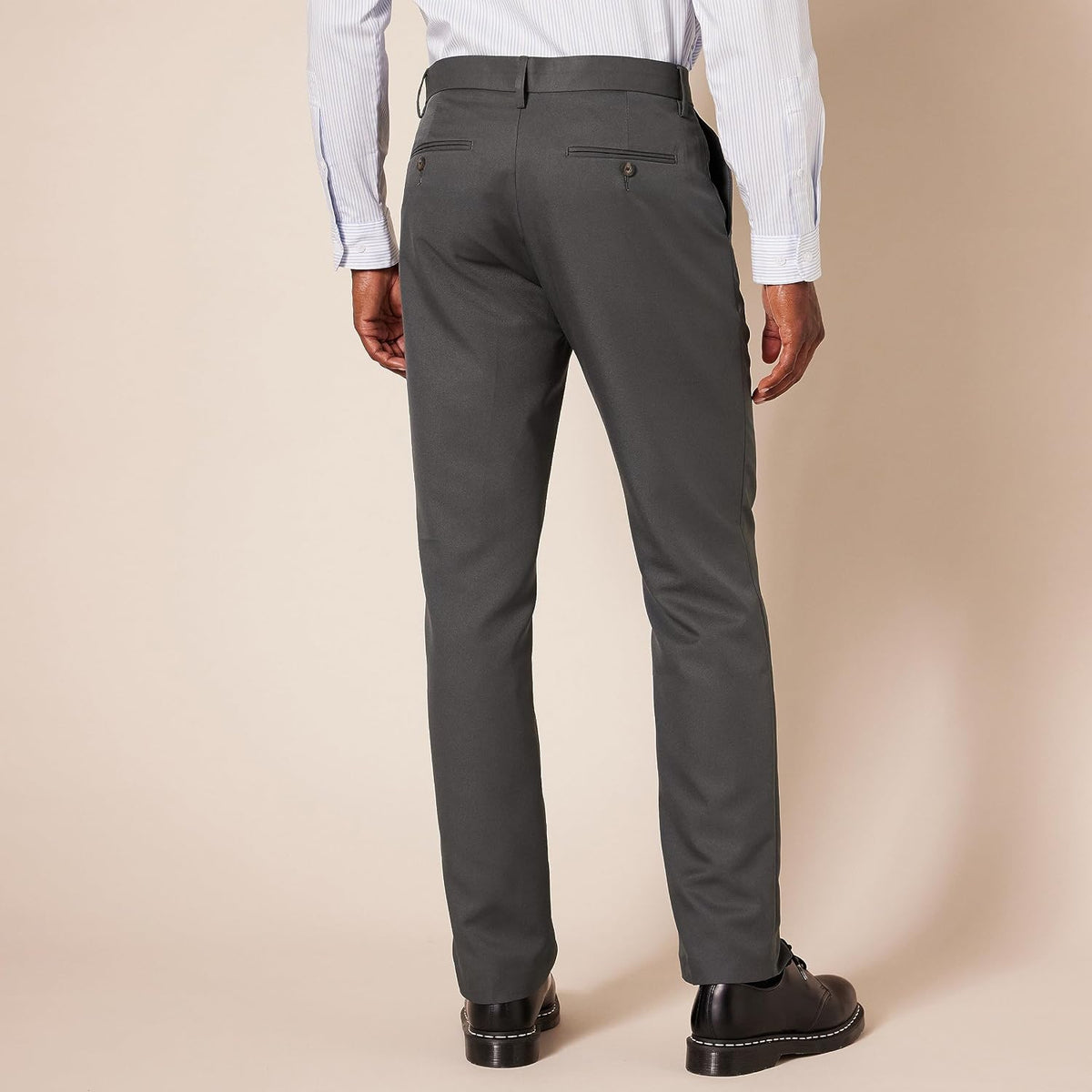 Amazon Essentials Men's Slim-Fit Flat-Front Dress Pants, Straight Leg, Polyester, Stone