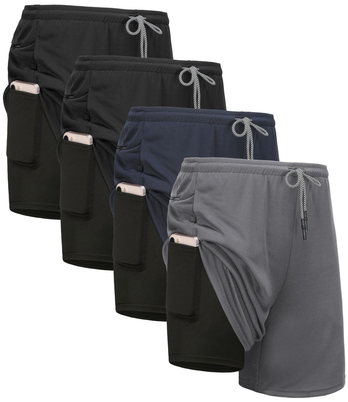 Kinglaman 1/4 Pack Men's 2 in 1 Lined Running Shorts Gym Athletic Shorts