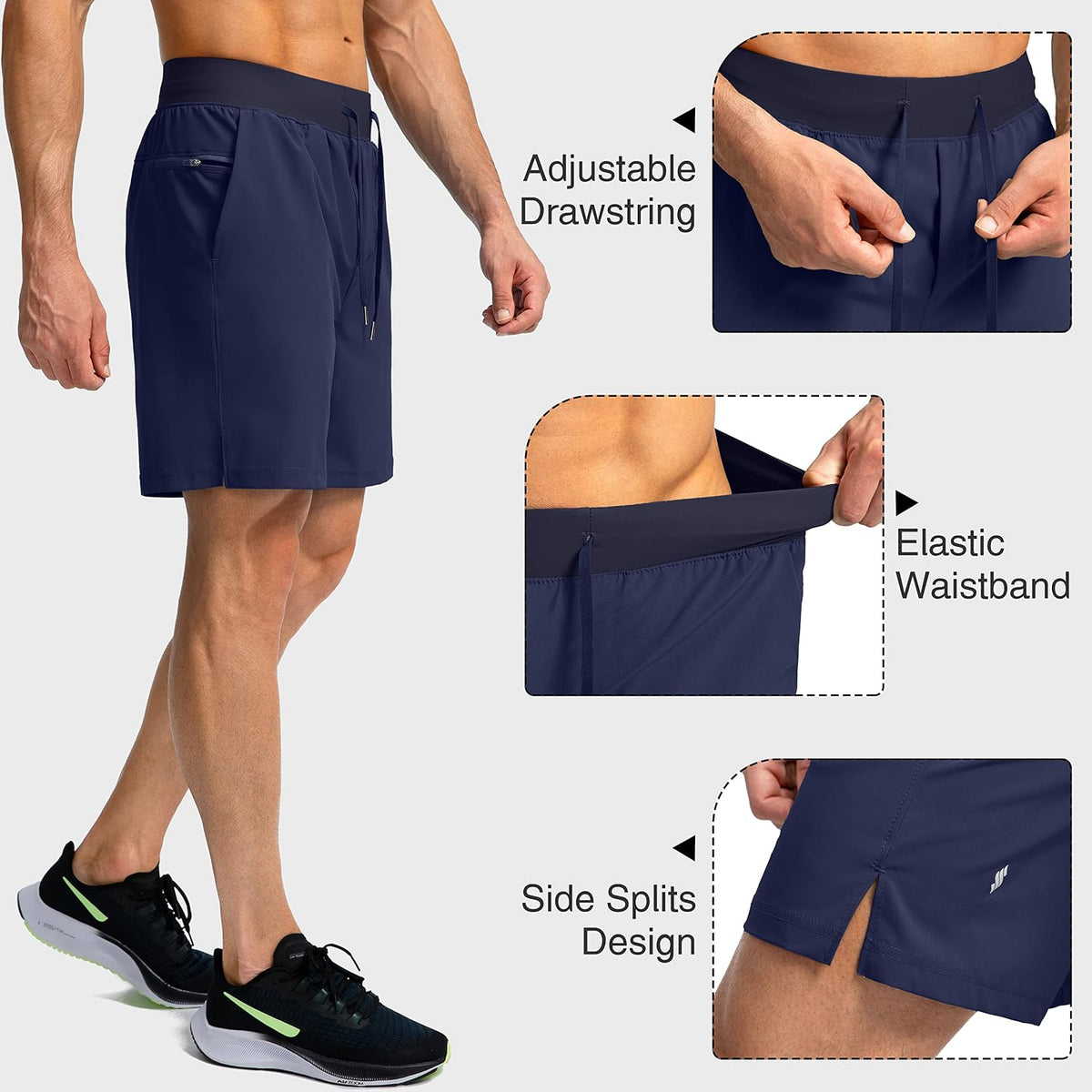 Soothfeel Men's Athletic Running Shorts Zipper Pockets 9"/7"/5 Workout Gym
